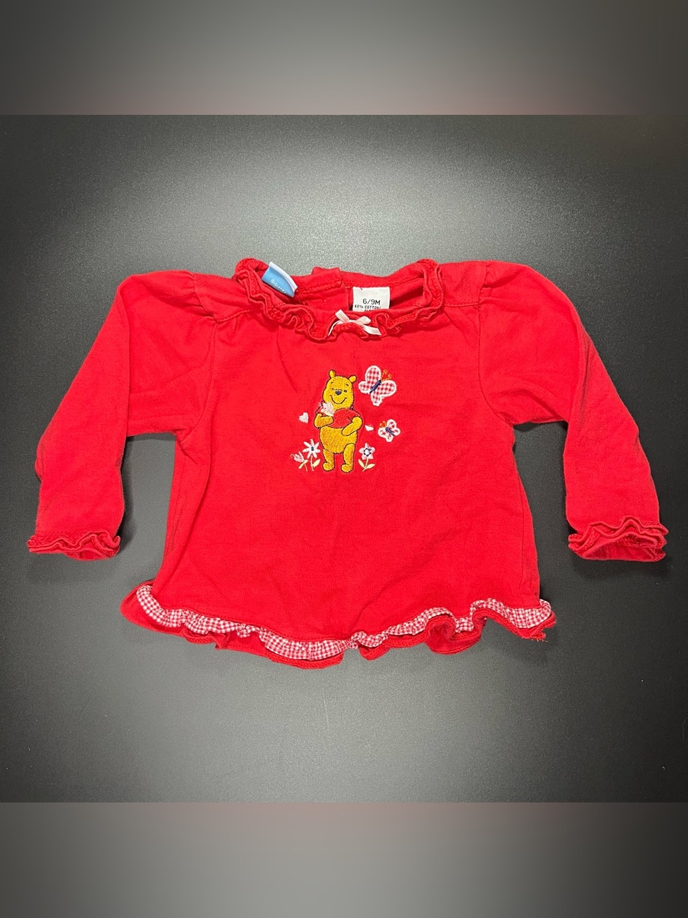 Disney Baby Girl's Size 6/9M Months Long Sleeve Winnie The Pooh Ruffled Shirt